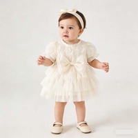 Robe de soirée élégante pour bébés filles à manches courtes bouffantes, couleur unie, grand nœud, tulle à volants, robes quotidiennes pour enfants, robe de bébé personnalisée