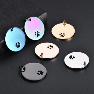Pendentifs ronds creux en acier inoxydable poli miroir 25mm/30mm, breloques en forme de patte d'animal, plaques d'identification vierges pour chiens, 6 couleurs, vente en gros - Product Image 2