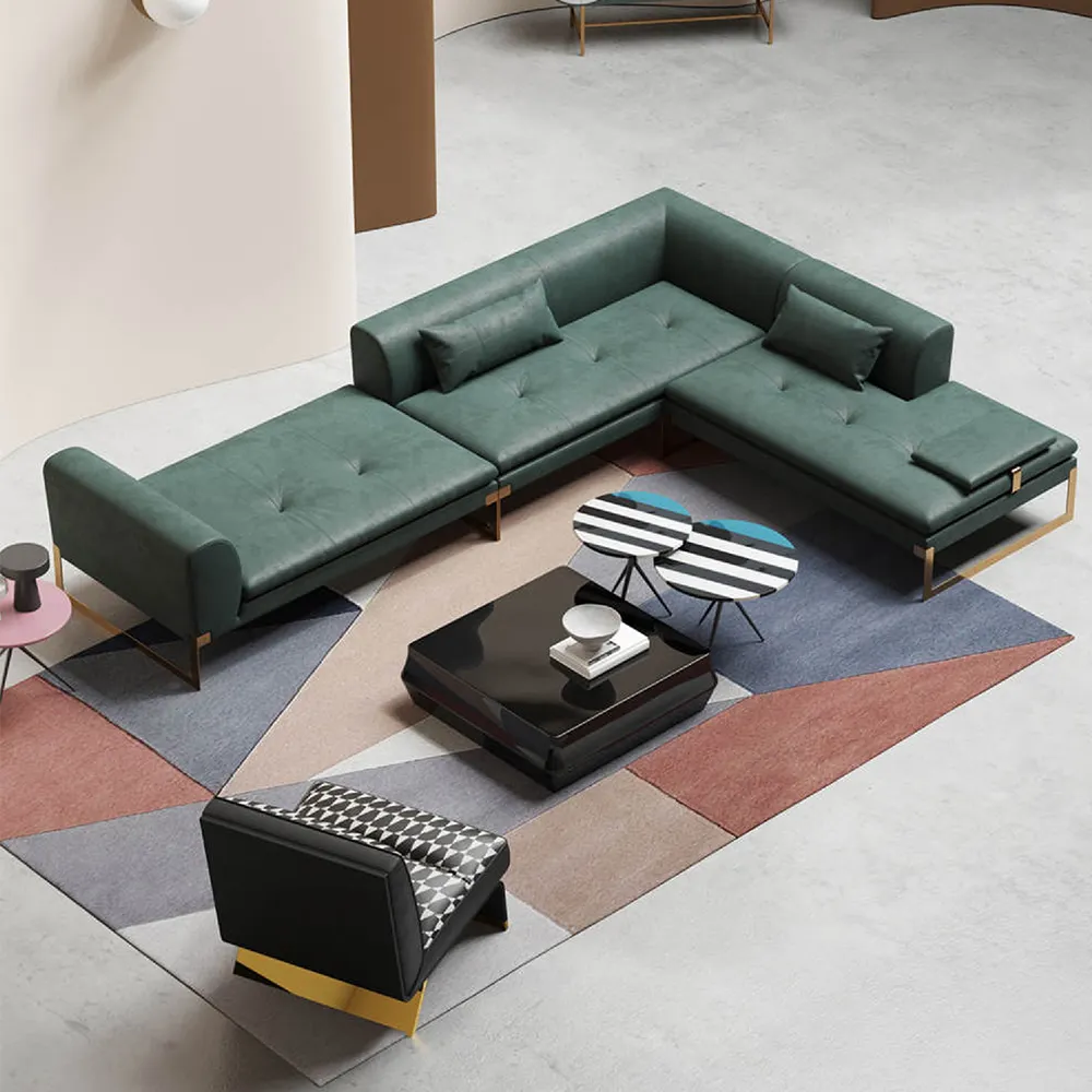 Prezzi economici design forma polonia mobili soggiorno camera divano componibile angolo di lusso elegante divano set verde