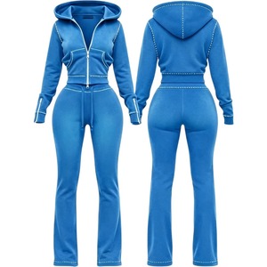 Nuova Tuta Invernale KY con Cuciture a Contrasto, Felpa con Zip e <span class=keywords><strong>Pantaloni</strong></span> a Zampa per Donna, Cuciture Bianche, Tuta Sportiva Streetwear - Product Image 6