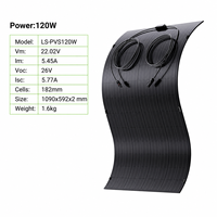 Panneau solaire monocristallin flexible 120W noir, module léger pour caravane, camping-car, marine, OEM
