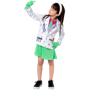 Disfraz de científica para niñas con bata de laboratorio y falda verde, talla 4-6T, traje para actuación de Halloween - Product Image 3