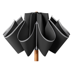 10 Bone Section Anti-Rebound Wood Grain Reverse <b>Automatic</b> <b>Umbrella</b> One-Button Open Business <b>Umbrella</b> Manufacturers Spot Printing - Product Image 1