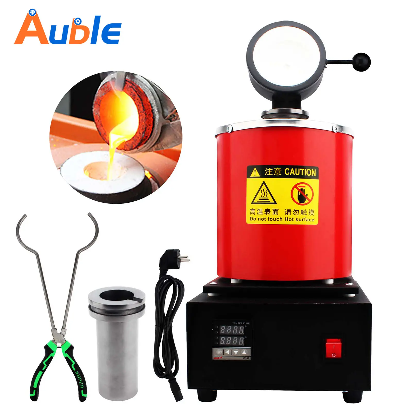 1/2/3kg 2000F Mini Digital Electric Gold Melting Furnace Melting Furnace with Graphite Crucible for Tin Silver Copper Aluminium