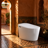 Toilette intelligente de luxe en forme d'œuf avec télécommande, chasse d'eau automatique, bidet intelligent, siège chauffant et cuvette en céramique
