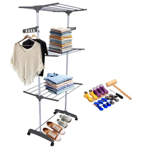 Séchoir à <span class=keywords><strong>linge</strong></span> pliable, support de séchage sur roulettes, portable, en acier inoxydable, <span class=keywords><strong>pour</strong></span> l'intérieur et l'extérieur - Product Image 4
