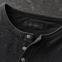 T-shirt à manches longues en coton pur gaufré pour homme, patte de boutonnage à 5 boutons, uni, superposable, décontracté