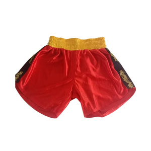 Pantalones Cortos de Muay Thai Unisex Rojos y Negros de Satén con Bordado de Dragón Dorado, Pantalones de Entrenamiento de Kickboxing, Equipo de Combate - Product Image 2