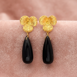 Handmade Brass Gemstone <b>Earrings</b> <b>Gold</b> Plated Boho Ethnic Fashion Unisex - Product Image 3