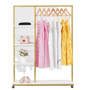 सोने कपड़े रैक आधुनिक मंजिल खड़े कपड़े प्रदर्शन रैक फांसी कपड़े परिधान रैक बेडरूम कमरे में रहने वाले कपड़ा दुकान