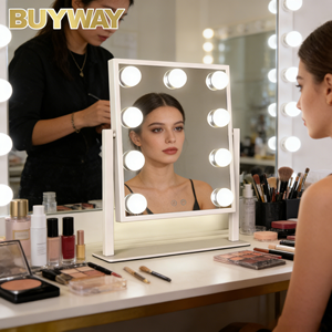 9 Bulbs LED <strong>Lighted</strong> Miroir Coiffeuse Portable Kosmetilk Spiegel Geote 3-Color Dimming Free 5X Magnifier MDF Vanity Makeup <strong>Mirror</strong> - Product Image 2
