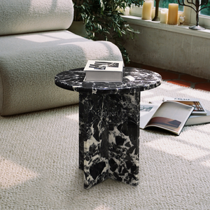 Table basse moderne en marbre Calacatta <span class=keywords><strong>Volia</strong></span> sur mesure OEM ODM, table d'appoint en travertin naturel noir pour la maison - Product Image 2