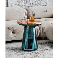 Mini Table d'appoint ronde en verre Transparent Table de dîner lumière luxe salon chambre meubles café Boutique Table d'appoint