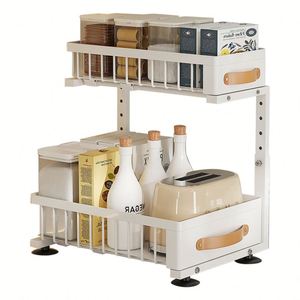 2 Tier <b>Kitchen</b> Sliding <b>Basket</b> <b>Pull</b> <b>Out</b> Organizer Pantry Dish Spice Rack Under Sink Drawer Storage Cabinet Organizer for Cabinet - Product Image 5