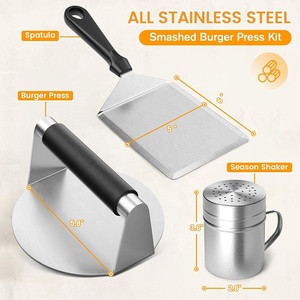 Kit di 3 Utensili <span class=keywords><strong>per</strong></span> <span class=keywords><strong>Hamburger</strong></span>: Pressa, Spargispezie e Spatola in Acciaio Inox <span class=keywords><strong>per</strong></span> BBQ e Griglia - Product Image 2