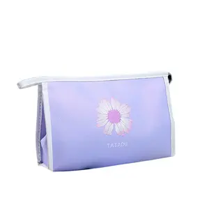 China Newest Large Capacity Travel Multi functional cute flower prints cosmetic bag small leather makeup pouch bag with oem custom logo