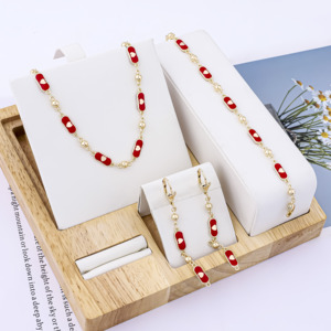 Conjuntos de Joyería Chapada en Oro de 14k con Goteo de Aceite, Collar, Pendientes y Pulseras con Piedra de Circonita y Mal de Ojo para Mujer, Moda Económica de Yiwu - Product Image 5