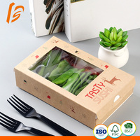 Boîte d'emballage alimentaire à double fenêtre, pour Sushi, Taco, Spaghetti, fruits, poulet frit, boîte d'emballage à emporter