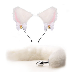 Conjunto Erótico de Dos Piezas con Diseño de Gato Adorable, Tapón Anal Metálico de Cola Larga, Lazo para el Cabello, Accesorios para Juegos de Rol BDSM y Juguetes Sexuales - Product Image 1