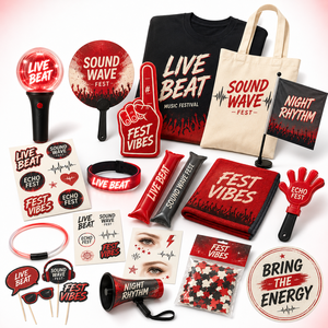 Custom Music Festival Welcome Kit With Canvas Bag Bottle Notebook Lanyard Badge Wristband For VIP Guest Merchandise Set Pack - Product Image 1