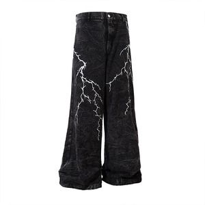 Großhandel Hip-Hop Straight Heavyweight Stickerei Effekt Jeans Streetwear Hübsche Loose Casual Wide Leg <span class=keywords><strong>Pants</strong></span> - Product Image 2