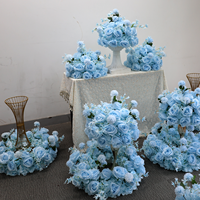 Boule de fleurs artificielle en soie bleue et blanche pour centre de table de mariage, décoration de toile de fond de cérémonie