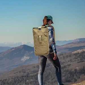 Akaima Sac à dos en toile pour hommes, grande capacité, sac de voyage et d'étude en plein air, compatible avec ordinateur portable de 14 pouces, couleur unie vert militaire kaki - Product Image 3