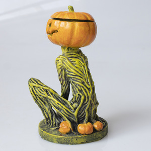 Halloween Pumpkin Head Candle Holder Resin <b>Battery</b> <b>Operated</b> Indoor Decoration - Product Image 3