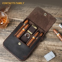 Ensemble de humidor à cigares en cuir Crazy Horse rétro moderne, 4 pièces avec fermeture magnétique, boîte de rangement pour accessoires à rabat