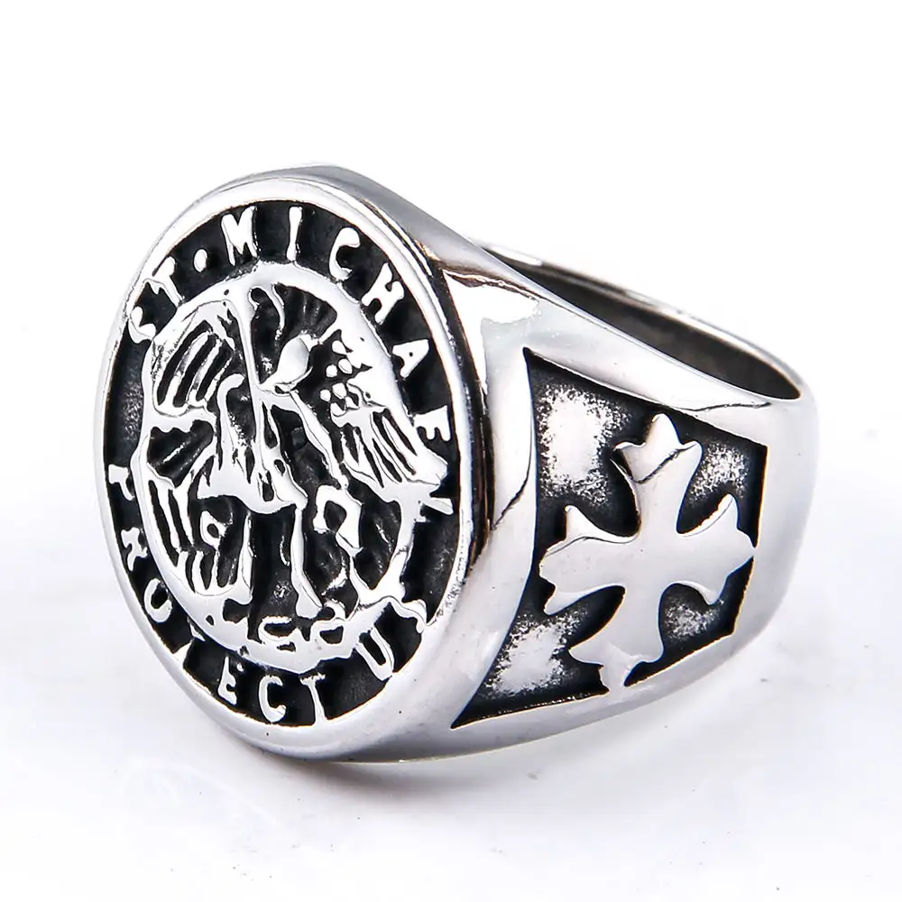 Customizable American Biker Ring Ancient Personality Angel Wings Embossed Antique Jewelry Men'S Stainless Steel Ring For Men