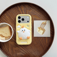 Coque de téléphone Kawaii 3D Squishy Poussin pour iPhone 17 Pro Max 16 15 14 13 – Housse de protection en silicone souple et mignonne en forme de poulet de dessin animé à presser