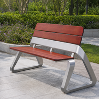 Banc de jardin en acier inoxydable avec cadre en V, dossier en bois massif, pour parc, patio, loisirs, espace public