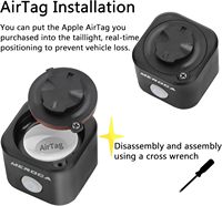 Feu arrière de vélo intelligent à LED rechargeable SING SUN, étanche, avec support AirTag antivol dissimulé, robuste, flexible, noir, pour adultes
