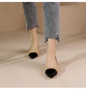 Elegantes Zapatos Planos Negros <span class=keywords><strong>de</strong></span> Tweed con Punta en Pico para Mujer, Sofisticados Zapatos Planos <span class=keywords><strong>de</strong></span> <span class=keywords><strong>Ballet</strong></span> con Cadena Dorada, Zapatos Cómodos para Oficina - Product Image 6