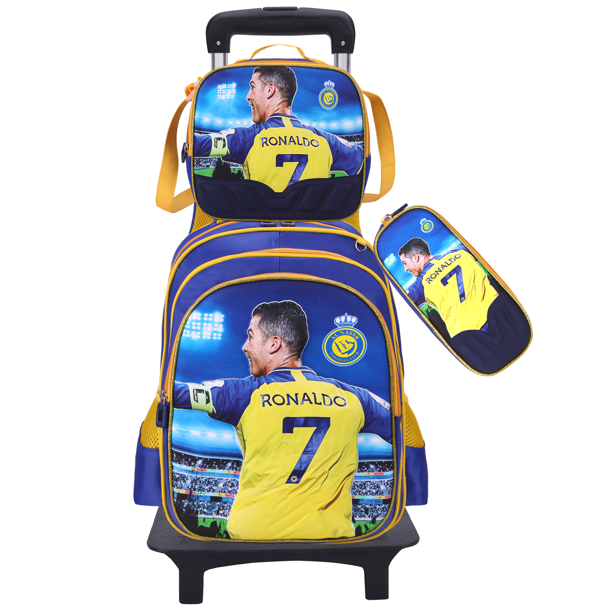3D мультфильм CR7 Ronaldo 16 дюймов 3 в 1 школьные сумки на колесиках для детей школьные рюкзаки с колесами