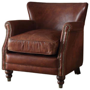Sillón de Madera y Cuero con Acolchado Confortable, Construcción Duradera, Diseño Clásico y Atemporal, Ideal para Sala de Estar y Hogar - Product Image 5