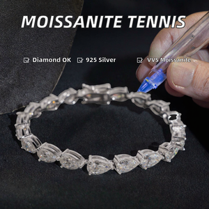 Pass Diamond Tester Fine Jewelry 925 Sterling Silver Rose Gold Plated Iced VVS Moissanite Fancy Cut Pear Cut <b>Charm</b> Bracelet - Product Image 2