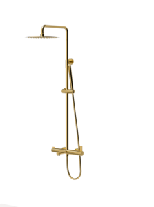 Ensemble de douche mural 3 fonctions, 67906, avec joystick, finition Chrome/Noir mat/Or brossé, incluant pommeau pluie, douchette à main et bec de baignoire - Product Image 6