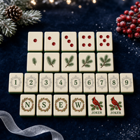 Ubin Mahjong Akrilik Berkualitas Tinggi Kustom 160 Buah Edisi Natal dengan Burung Merah, Cabang Pinus, Angka, dan Logo Kustom