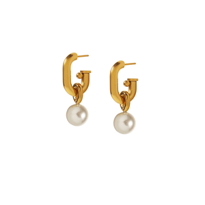 Boucles d'oreilles pendantes en forme de larme en métal perlé rond de style Instagram en or 18 carats haut de gamme - Product Image 3