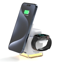 Station de charge sans fil Qi portable 3 en 1, pliable, pour téléphone, montre et écouteurs, avec entrée Type C et lumière ambiante