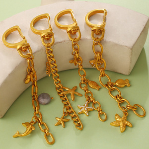 จี้ห้อยพวงกุญแจสไตล์ยุโรปอเมริกันย้อนยุค ทำจากหินธรรมชาติรูปใบโคลเวอร์สี่แฉกและปลาดาว  วัสดุสแตนเลสชุบทอง 18K - Product Image 2