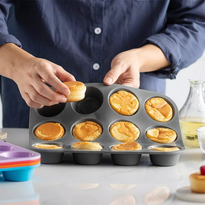 12 sâu răng cấp thực phẩm không dính tin Khay bộ Silicone Vòng cupcake muffin Baking Pan Silicon bánh khuôn bakeware - Product Image 2