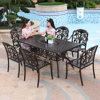 Langlebiger Garten Garten Metall möbel 6-Sitzer Esstisch und Drehstuhl Aluminium guss Patio Set für den Innenhof