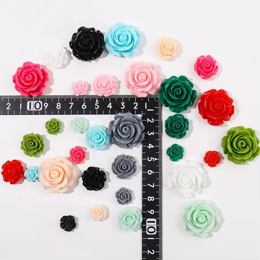 Various Sized Flatback Rose Flower Resin Cabochon DIY Accessory for Earings and Phone Cases Artifical Style for Souvenirs