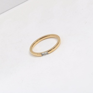 Dainty Waterproof PVD Gold Plated square Cz Crystal <b>Ring</b> Jewelry Stainless Steel <b>Thin</b> <b>Rings</b> - Product Image 1