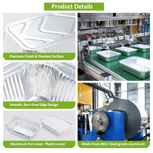 מגש אלומיניום חד פעמי מותאם אישית, בטיחותי למזון, בצורת מלבן, עם מכסים. - Product Image 3