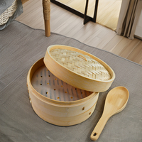 Ensemble de panier à vapeur en bambou pour cuisinière à gaz organique multifonctionnelle de 10 à 14 pouces pour le riz, les petits pains et les boulettes.