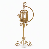 Vente en gros de cage à oiseaux miniature en métal 1:12 pour maison de poupée, cage à oiseaux suspendue en fil doré vintage avec support pour la décoration de jardin féerique