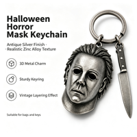Porte-clés Masque d'horreur d'Halloween, Pendentif Parodie Cartoon, Accessoires pour Sac à Dos d'Étudiant, Cadeaux de Fête